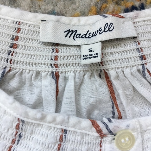 Madewell | Smocked-Neck Raglan Top Clipdot Stripe - Picture 2 of 11